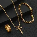 3 Pieces_Set Men's Versatile Alloy Jewelry Set, Cross Necklace+Bracelet+Ring Set.webp