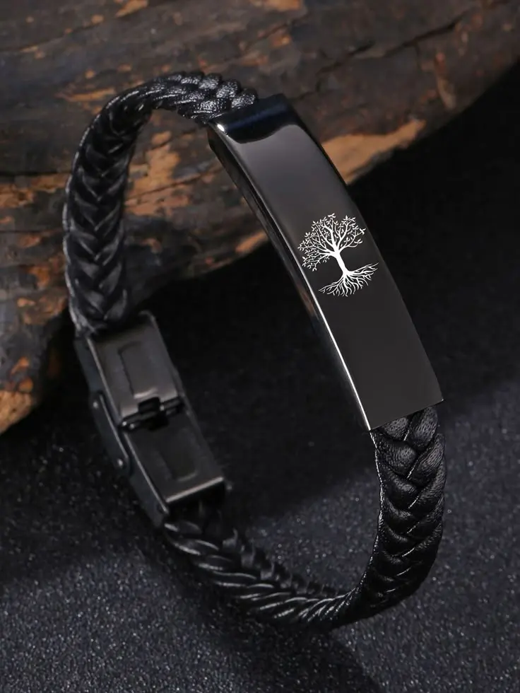Fashionable and Popular Men Tree Print Braid Detail Bracelet PU for Vacation and for a Stylish Look.webp